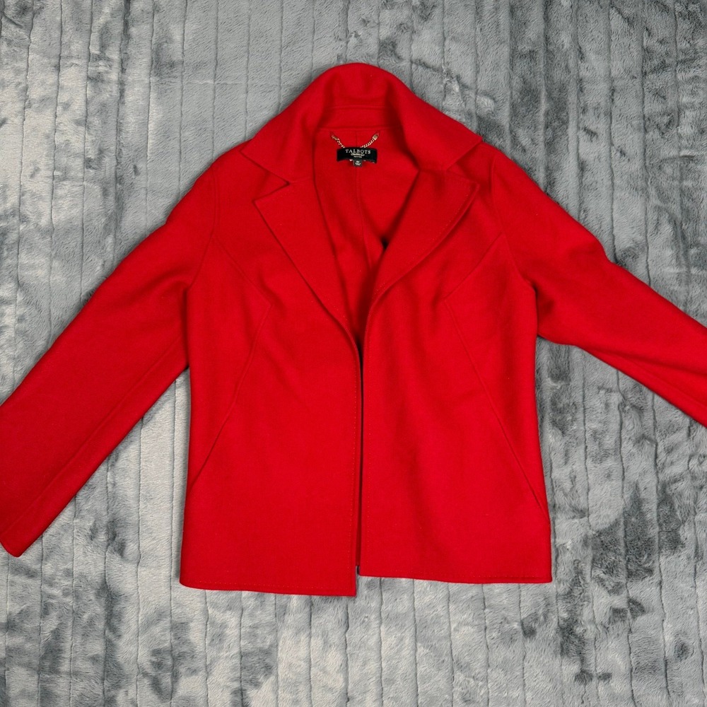 Talbots Petites Red Wool Blend Open Front Blazer Jacket 6P Notch Lapel